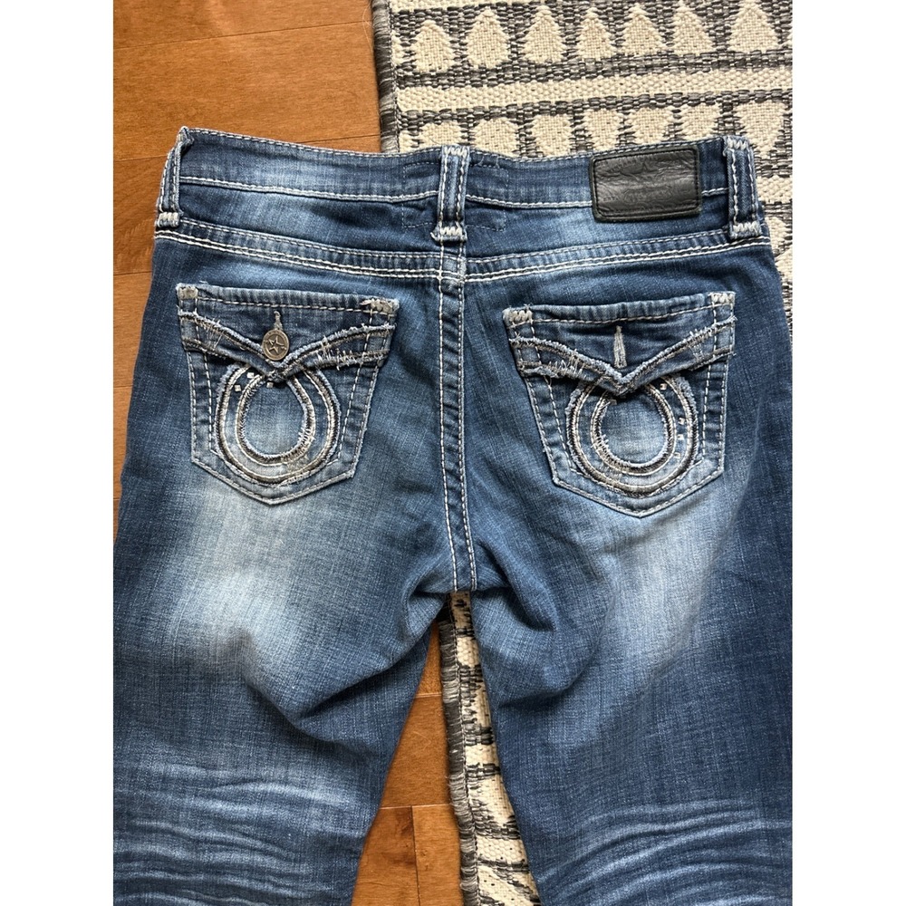 Big‎ Star Womens Jeans Bootcut Medium Wash Low Rise Embellished Pockets Size 29